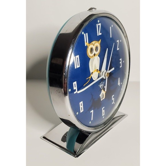 Diamond Owl Animated Wind-Up Alarm Clock Vintage UV Reactive - Picture 9 of 12